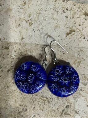 Blue Floral Resin Drop Earrings